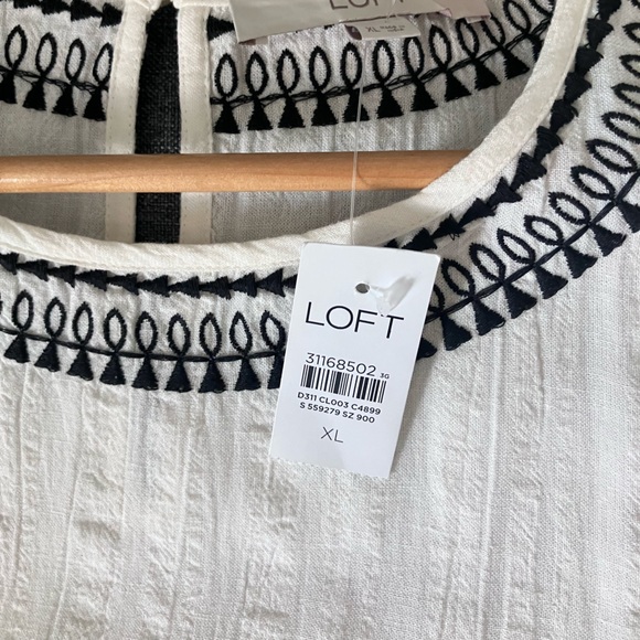 LOFT White & Black Peplum Flutter Sleeved Cotton Blend Top NWT Size XL - Picture 11 of 12
